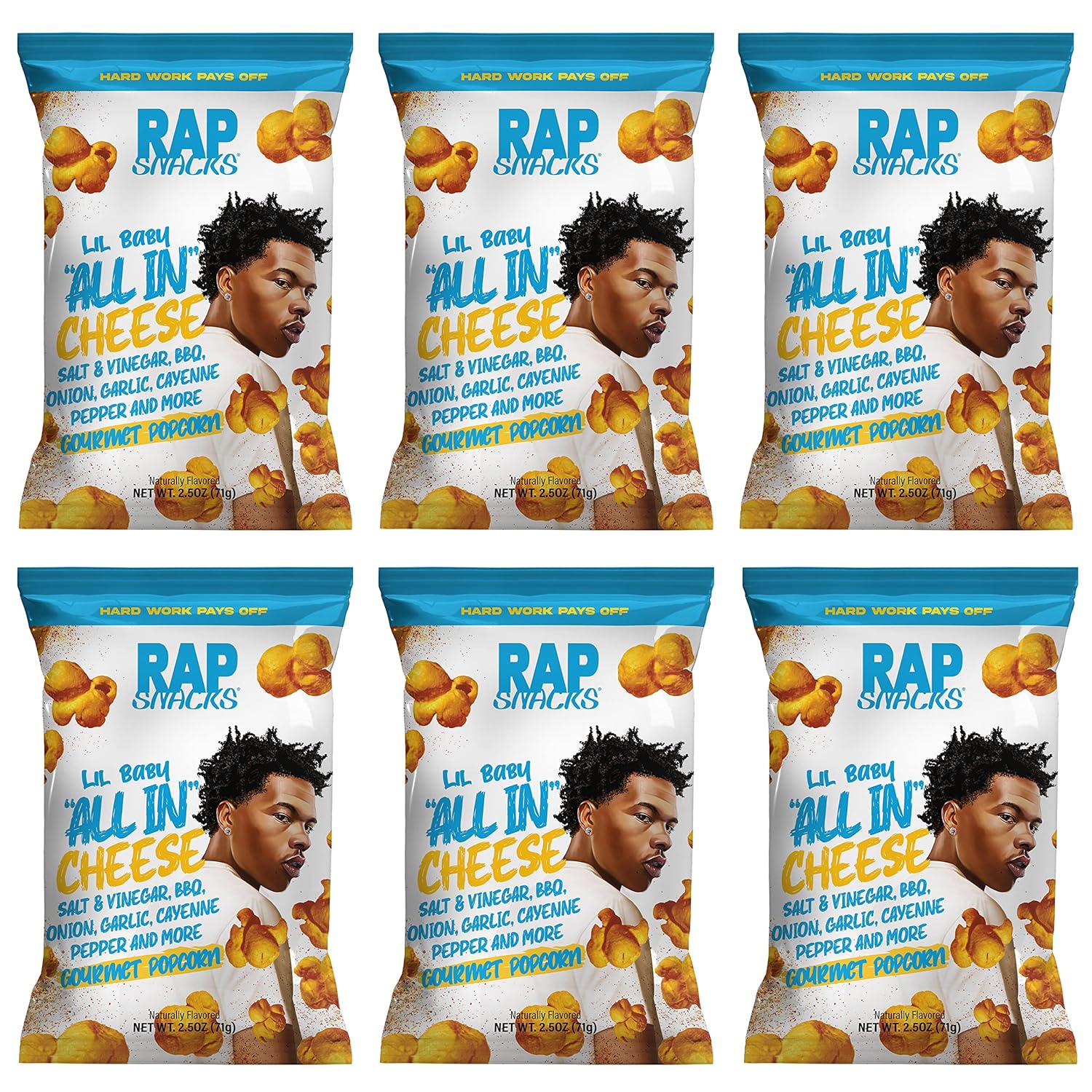 Rap Snacks Lil Baby All In Cheese Popcorn 2.5 Oz Bags - Pack of 6 - Image 2