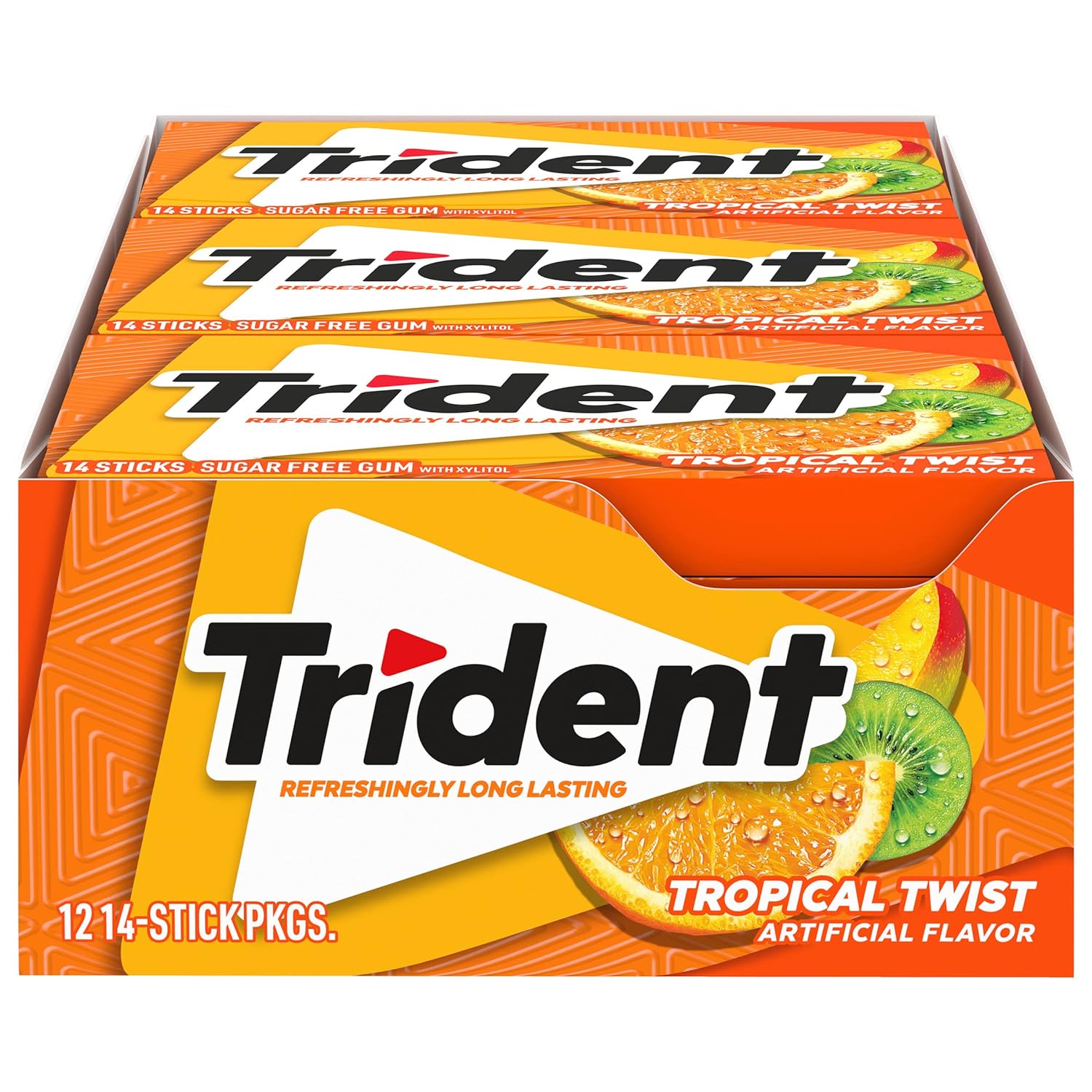 Trident Tropical Twist Sugar Free Gum, 12 Packs of 14 Pieces